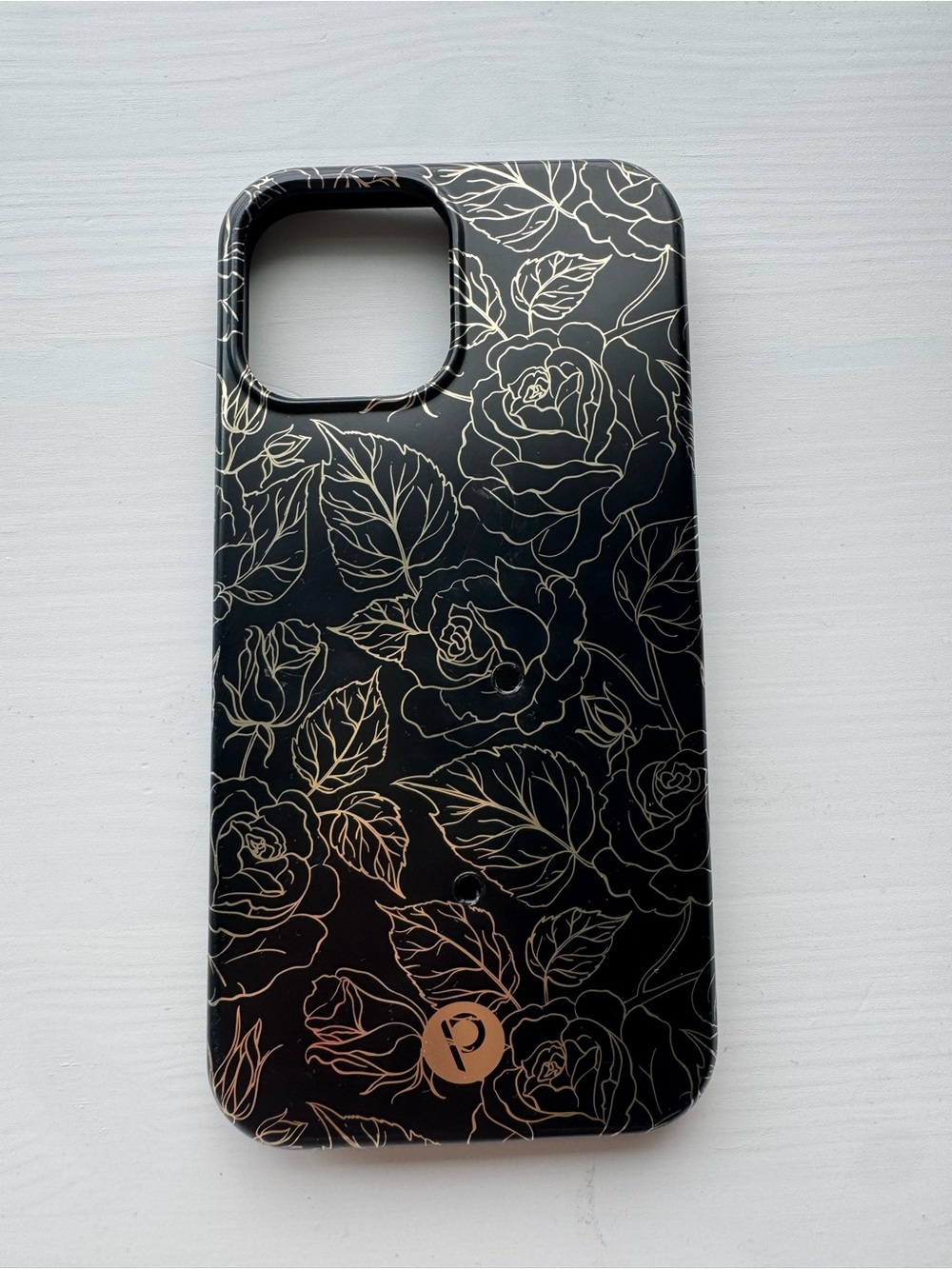 Black Floral Pattern loopy Phone Case with Gold Accents — iPhone 12 Pro Max